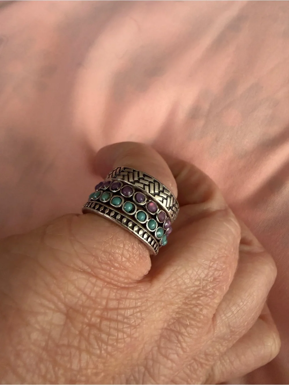 Sterling-Style Purple & Turquoise Stacking Ring Set of 4